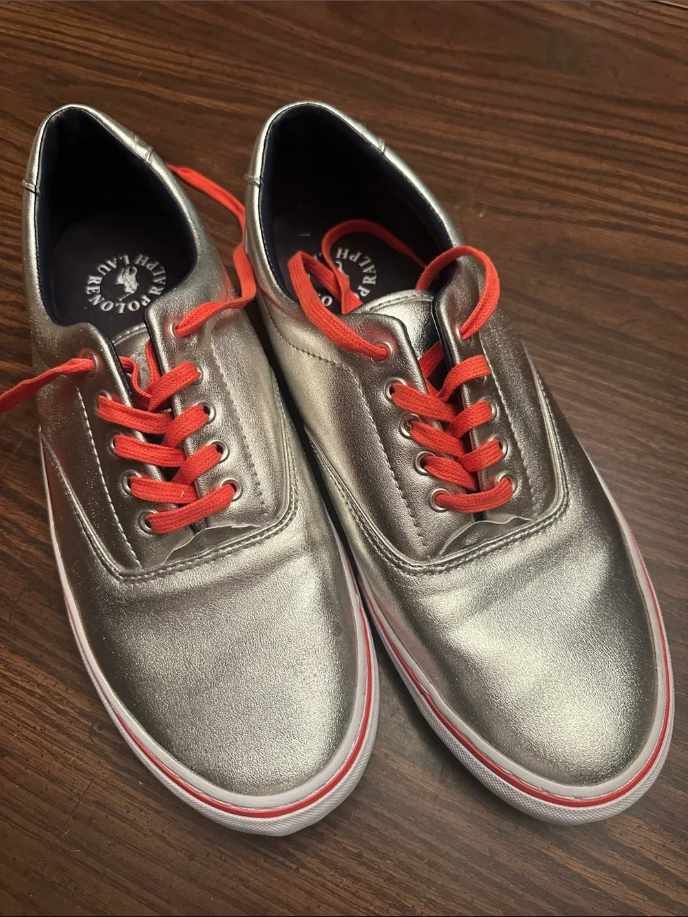 Polo Ralph Lauren Metallic Silver Men's Sneakers with Red Laces
